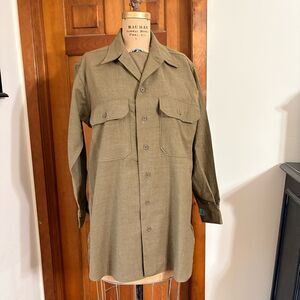 WWII 1943 US Army Officer OD Wool Flannel Coat Style Shirt 15.5 x 32